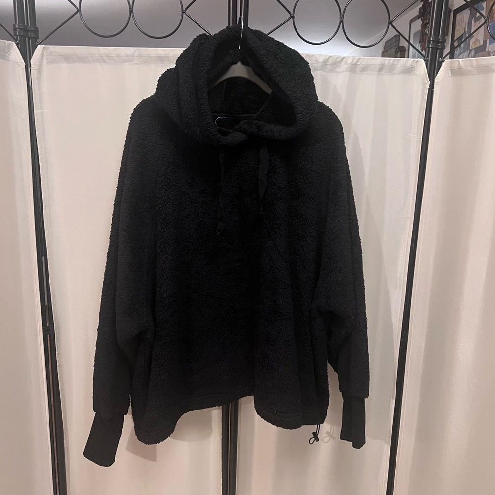 Cozy Black Hooded Women’s Zip Up Fluffy Jacket - 2XL